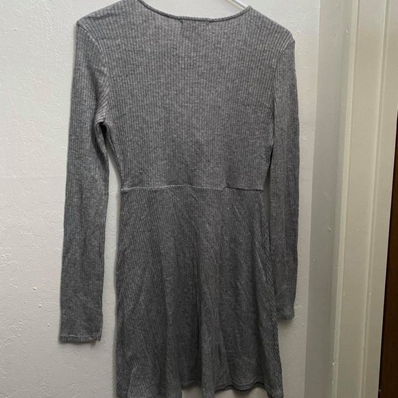 Gray Tie Front Soft Long Sleeve Dress - Picture 3 of 3
